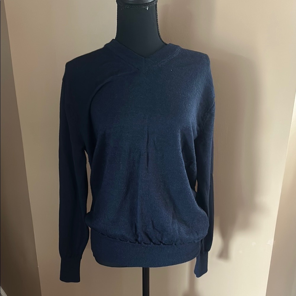Orvis Merino Wool Heather Blue slim fit V Neck Pullover Sweater Men's medium